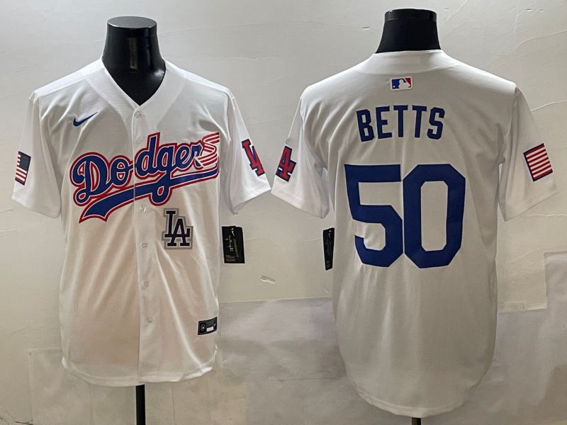 Men Los Angeles Dodgers 50 Betts White Second generation Joint Name Nike 2025 MLB Jersey style 10